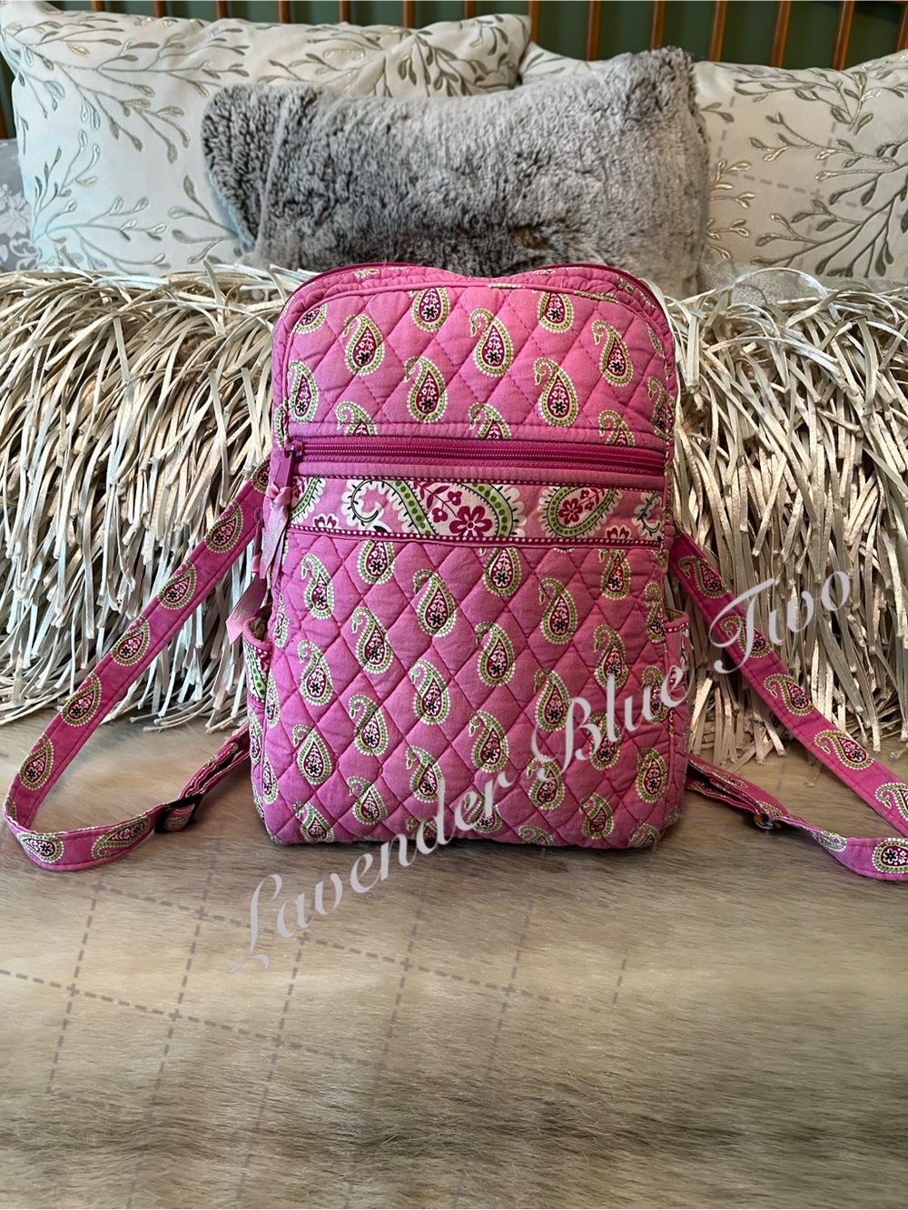 Vintage VERA BRADLEY Bermuda Pink 2005 Zip Mini Backpack USA Zip Close Green Y2K